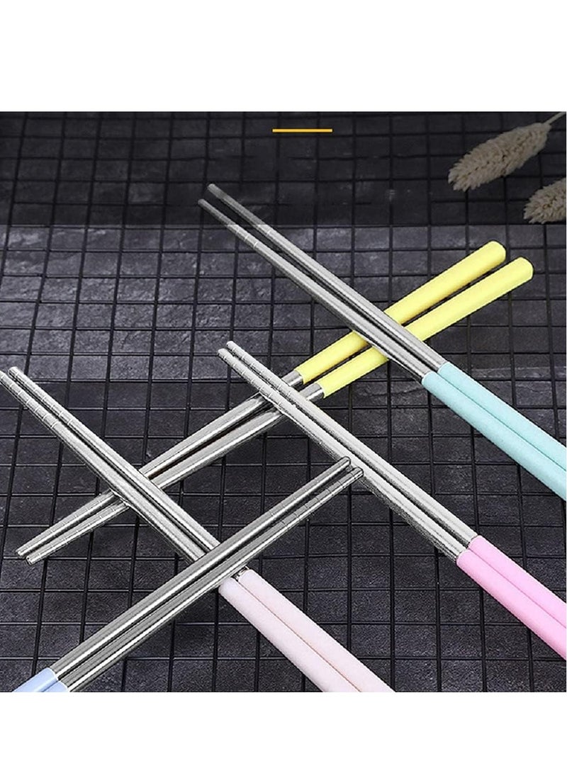 عيدان طعام مزدوجة ستانلس ستيل قابلة لاعادة الاستخدام خفيفة الوزن ومقاومة للانزلاق امنة للغسيل في غسالة الاطباق، ادوات مائدة  (5 قطع من عيدان مزدوجة بالوان متعددة) - Image 3