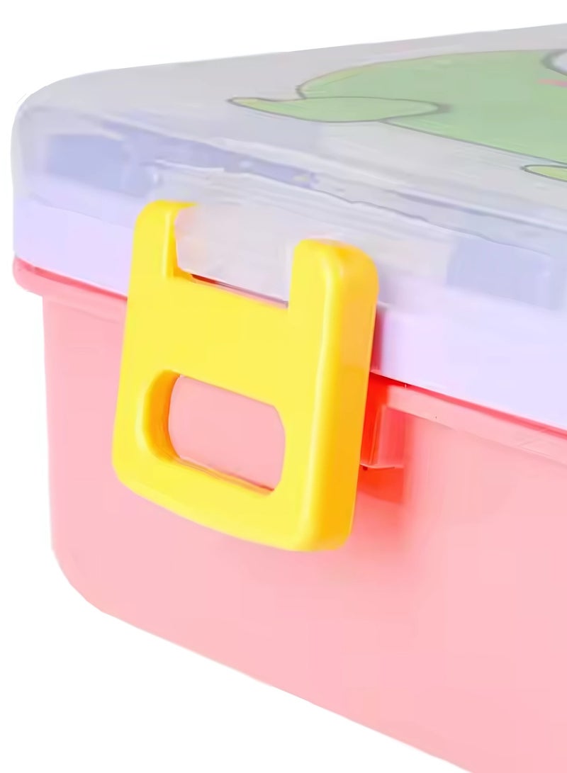 Twisoo Cartoon Kids Lunch Box – 3-Compartment BPA-Free Plastic Bento Box with Spoon & Chopsticks, Cute Design Lunch Container for School Meals, Ideal for Boys & Girls - Image 3