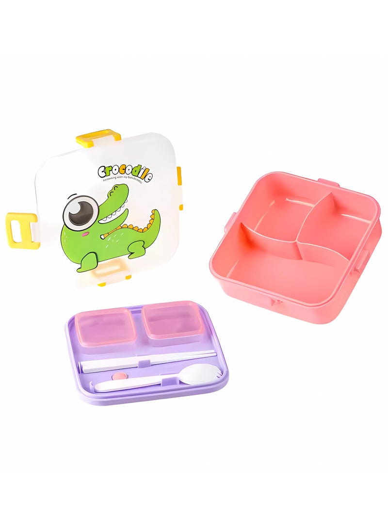 Twisoo Cartoon Kids Lunch Box – 3-Compartment BPA-Free Plastic Bento Box with Spoon & Chopsticks, Cute Design Lunch Container for School Meals, Ideal for Boys & Girls - Image 4