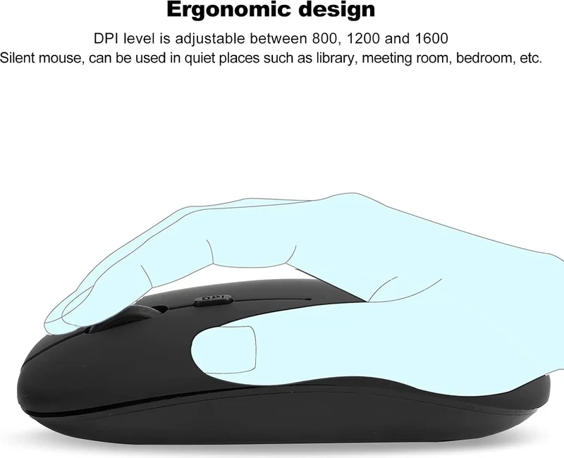 Ata Elektronik Ata Electronics Wireless Mouse for Laptop 2.4G SLIM Thin Mouse 3 Adjustable DPI Levels Silent Computer Mouse Auto Sleep Mode