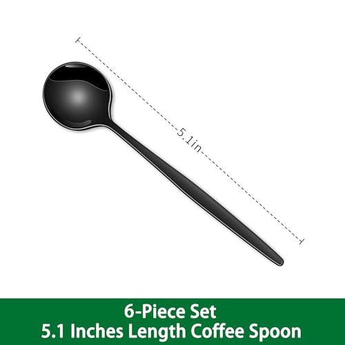 Dehov 5.1 Inch Coffee & Tea Spoons,6-Piece Black Stainless Steel Dessert Spoons For Cafe,Black Espresso Spoon,Cute Small Demitasse Spoon - Image 2
