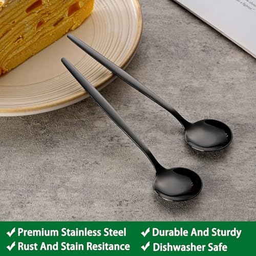 Dehov 5.1 Inch Coffee & Tea Spoons,6-Piece Black Stainless Steel Dessert Spoons For Cafe,Black Espresso Spoon,Cute Small Demitasse Spoon - Image 3