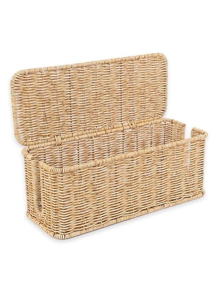 erorex Rattan Cable Management Box with Lid, 13" x 5.1" x 5.1", Natural, 2 Open Slots for Power Strip and Cords  - Image 1