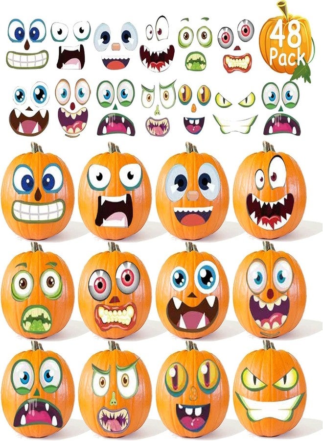 OuMuaMua 48 Pack Halloween Pumpkin Decorating Craft Stickers Mini Make 48 Small Pumpkin Face Stickers Monster Stickers for Halloween Kids Toddlers Treats Party Favors Supplies 24 Sheets - Image 1