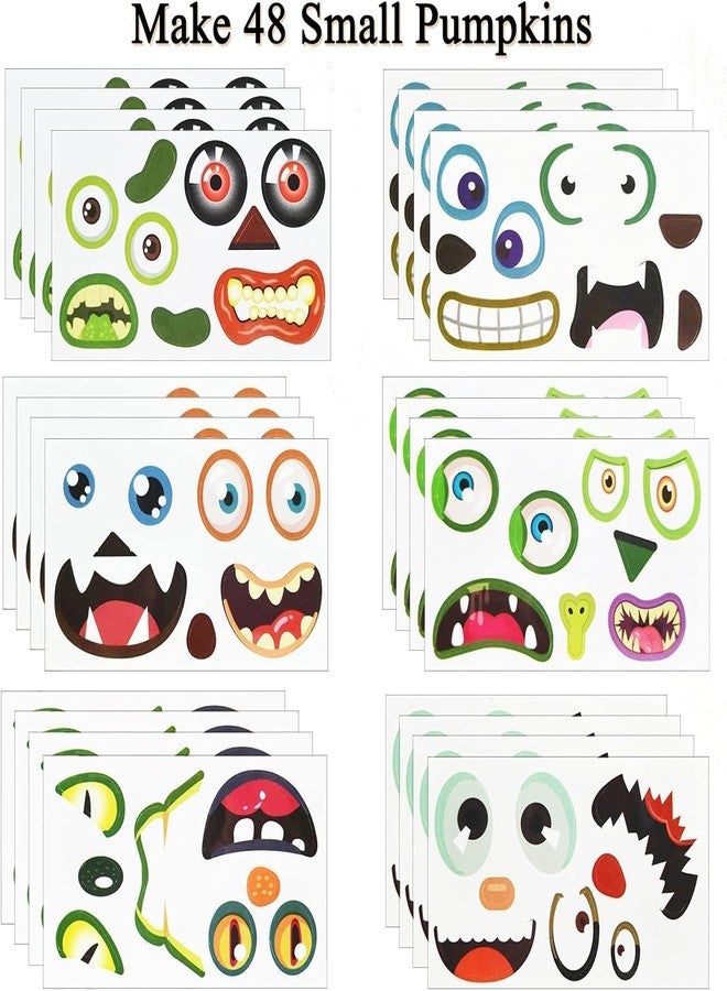OuMuaMua 48 Pack Halloween Pumpkin Decorating Craft Stickers Mini Make 48 Small Pumpkin Face Stickers Monster Stickers for Halloween Kids Toddlers Treats Party Favors Supplies 24 Sheets - Image 5
