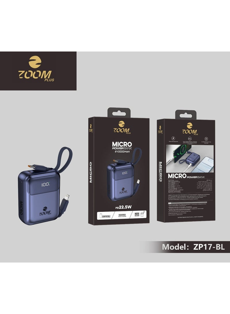 ZOOM PLUS MICRO ZP17 Power Bank 10000mAh | 22.5W PD Fast Charging | Built-in Dual Cables | Digital Display | Ultra-Compact Portable Power Bank - Image 5