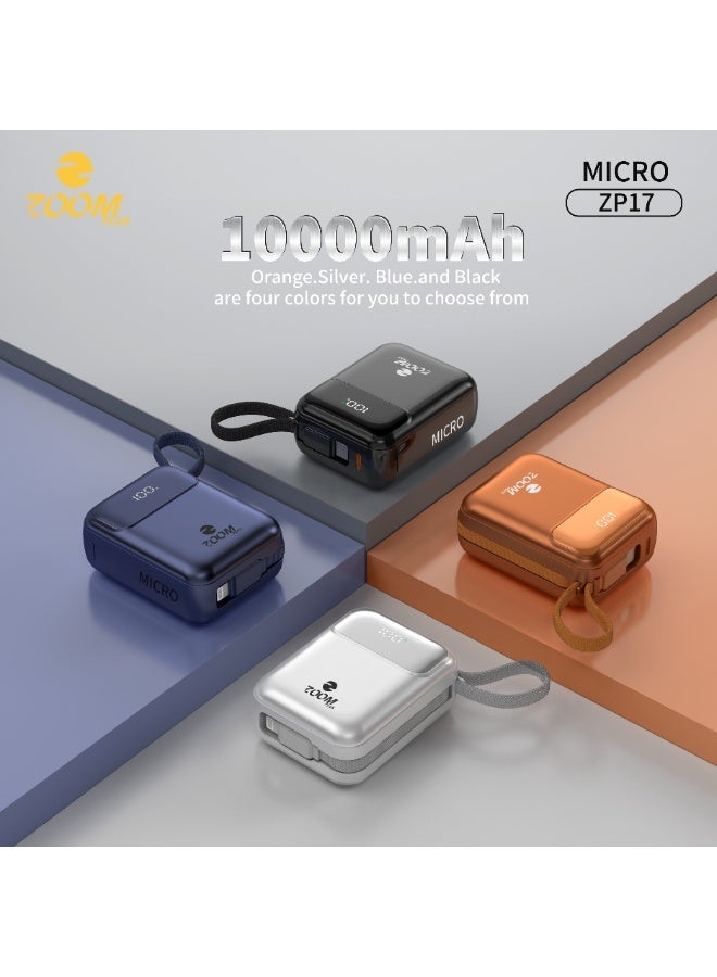 ZOOM PLUS MICRO ZP17 Power Bank 10000mAh | 22.5W PD Fast Charging | Built-in Dual Cables | Digital Display | Ultra-Compact Portable Power Bank - Image 4