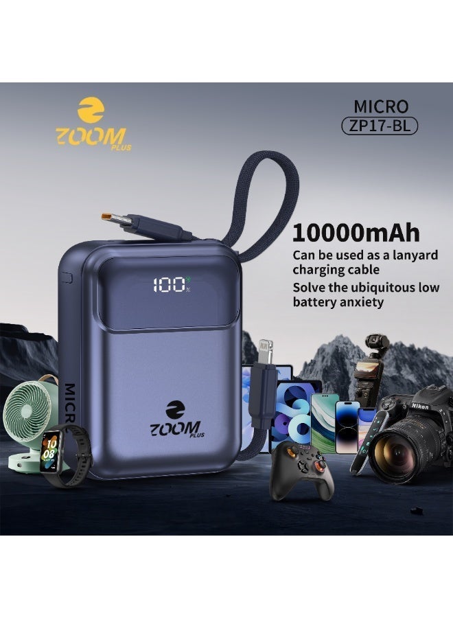 ZOOM PLUS MICRO ZP17 Power Bank 10000mAh | 22.5W PD Fast Charging | Built-in Dual Cables | Digital Display | Ultra-Compact Portable Power Bank - Image 1