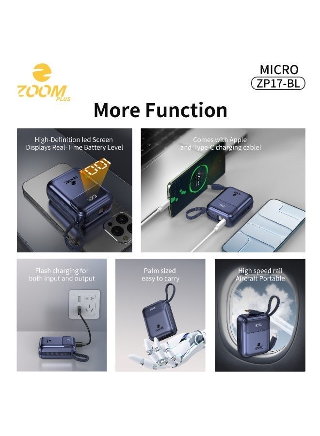 ZOOM PLUS MICRO ZP17 Power Bank 10000mAh | 22.5W PD Fast Charging | Built-in Dual Cables | Digital Display | Ultra-Compact Portable Power Bank - Image 3