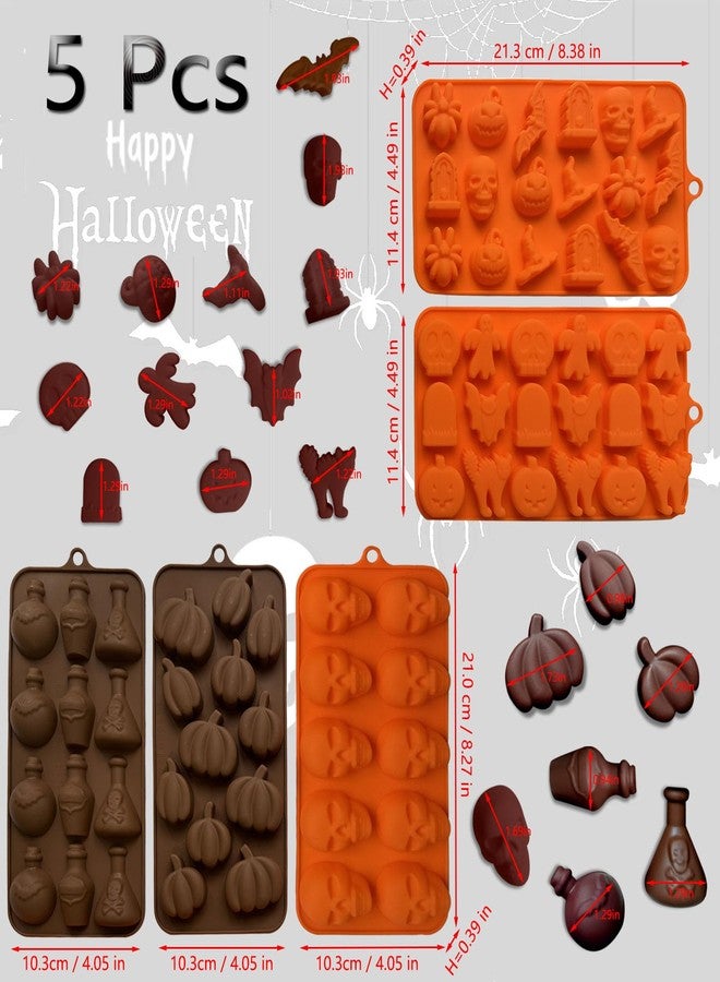 Acxydm 5PCS Halloween Themed Silicone Molds,Acxydm 70 Cavity 3D Skeleton Pumpkin Ghost Bat Tomb Spider Shape Halloween Chocolate Mold,Halloween Silicone Molds Baking Mold for Candy Gummy Jello Biscuits Cake - Image 4