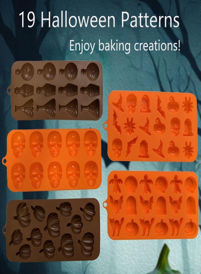 Acxydm 5PCS Halloween Themed Silicone Molds,Acxydm 70 Cavity 3D Skeleton Pumpkin Ghost Bat Tomb Spider Shape Halloween Chocolate Mold,Halloween Silicone Molds Baking Mold for Candy Gummy Jello Biscuits Cake - Image 3