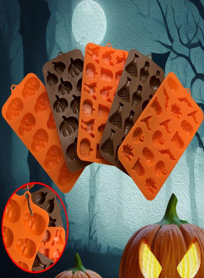 Acxydm 5PCS Halloween Themed Silicone Molds,Acxydm 70 Cavity 3D Skeleton Pumpkin Ghost Bat Tomb Spider Shape Halloween Chocolate Mold,Halloween Silicone Molds Baking Mold for Candy Gummy Jello Biscuits Cake - Image 5