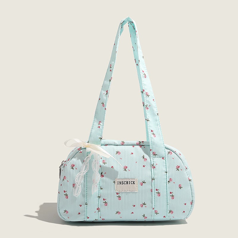 Cute Girl Print Bag 2026 New Style Hand-Held Pillow Bag Korean Version High-Value Small Floral Boston Bag - Image 1