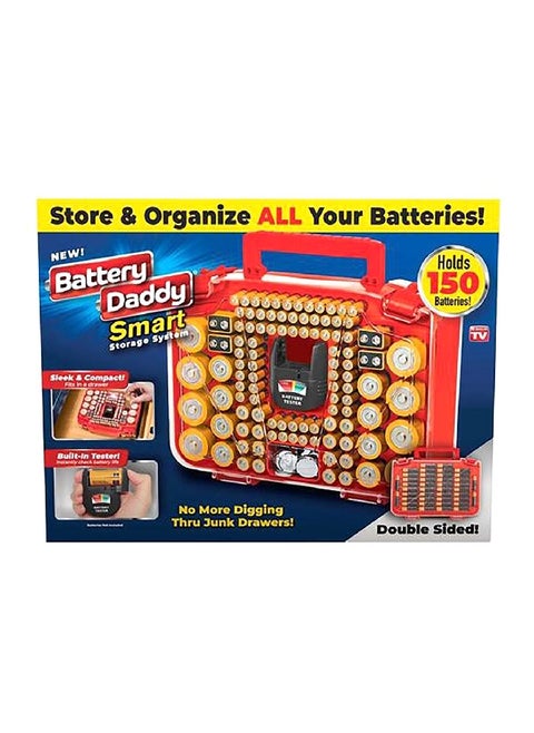 Battery Daddy Double Sided Smart Battery Storage System Red and Clear 20.57 x 28.19 x 9.14 cm BADAS-MC4