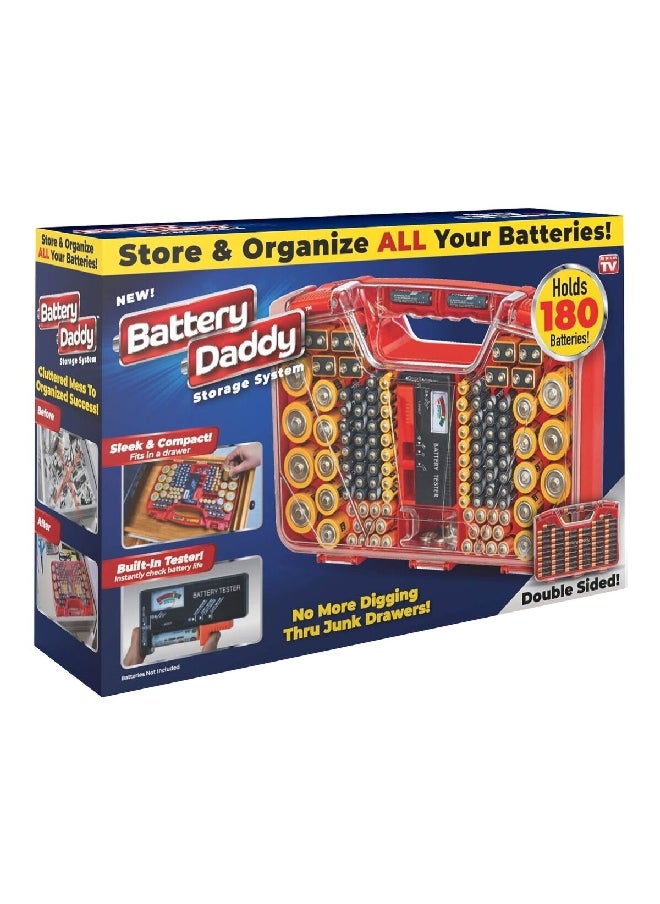Battery Daddy Double Sided Smart Battery Storage System Red and Clear 20.57 x 28.19 x 9.14 cm BADAS-MC4