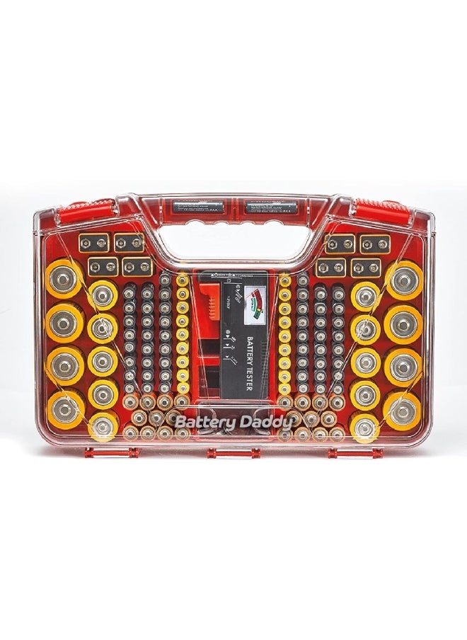 Battery Daddy Double Sided Smart Battery Storage System Red and Clear 20.57 x 28.19 x 9.14 cm BADAS-MC4