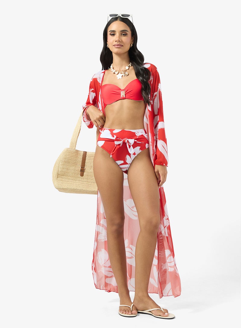 جينجر طقم بيكيني من  قطع مع روب بطبعة زهور - Image 1