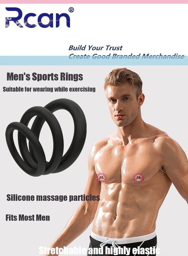 Rcan 3 Pieces Men's Exercise Rings Elastic Silicone Material Workout Resistance Rings Extend Stamina Waterproof Sweatproof Soft Wear Resistant Tear Resistant Suitable for Men Sports Home  - Image 1