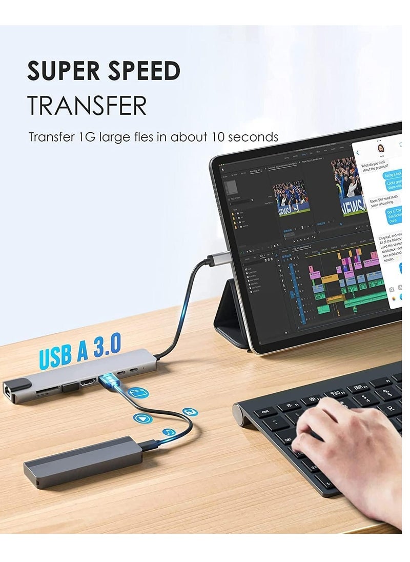 VIUAUAX - USB C Hub, 8 in 1 Type C Hub Multiport Adapter with 4K HDMI, PD Power Delivery, USB-C, Ethernet, 2 USB, SD/TF Card Reader Compatible with Mac Book Pro XPS and More Type C Devices - Image 1