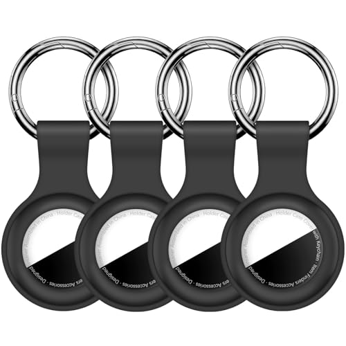 Linsaner [4 Pack] Holder for AirTag 2nd Gen (2026) & 1st Gen, Silicone Case Keychain Key Ring, Protective Cover for Apple for Air Tags, GPS Finder Accessories, Black - Image 1