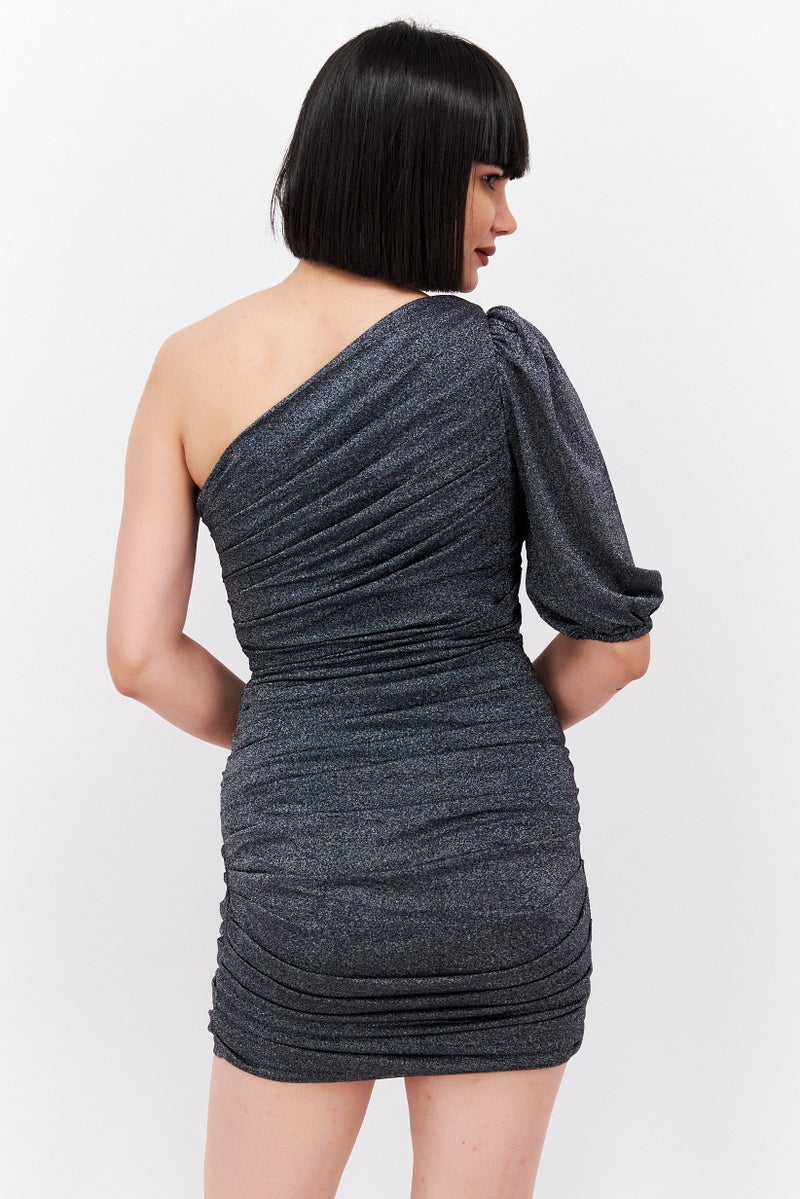 BCBGeneration Women Metallic Ruched Bodycon Dress, Black - Image 3