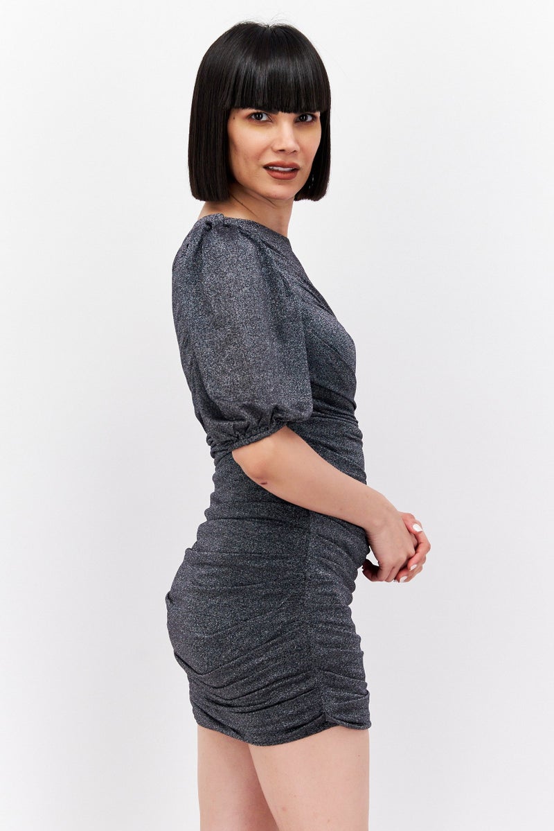 BCBGeneration Women Metallic Ruched Bodycon Dress, Black - Image 2