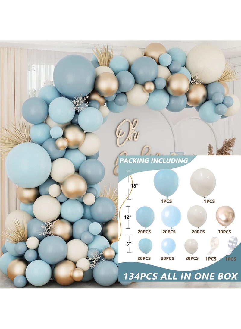 هاي هيلوك طقم قوس بالونات معدني أبيض أزرق مكون من 134 قطعة لتزيين حفلات الزفاف وأعياد الميلاد وخلفيات الحفلات ومراسم افتتاح المدارس - Image 2