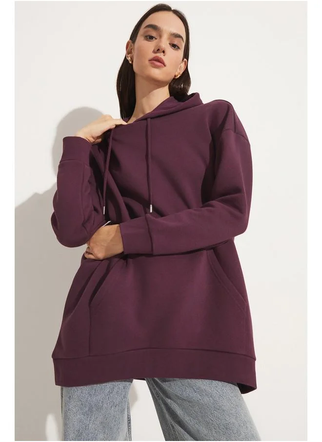 JUNE June Basic Thick Hooded Sweatshirt Damson