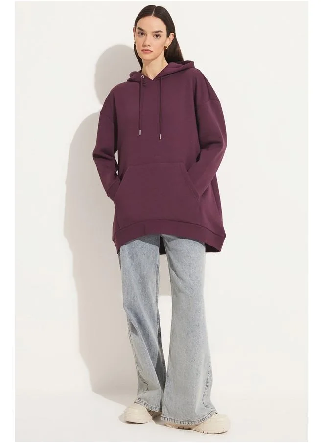 JUNE June Basic Thick Hooded Sweatshirt Damson