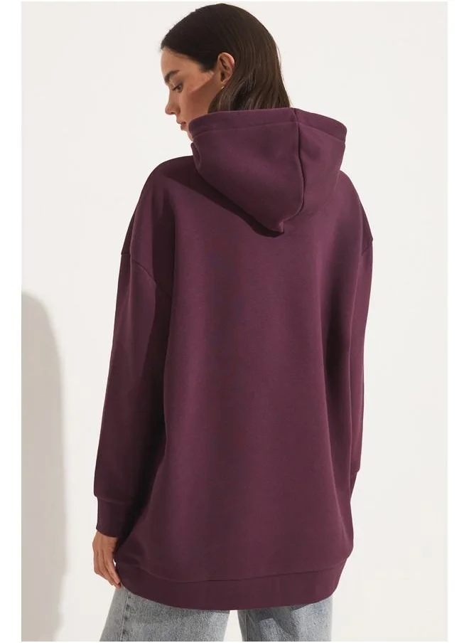 JUNE June Basic Thick Hooded Sweatshirt Damson