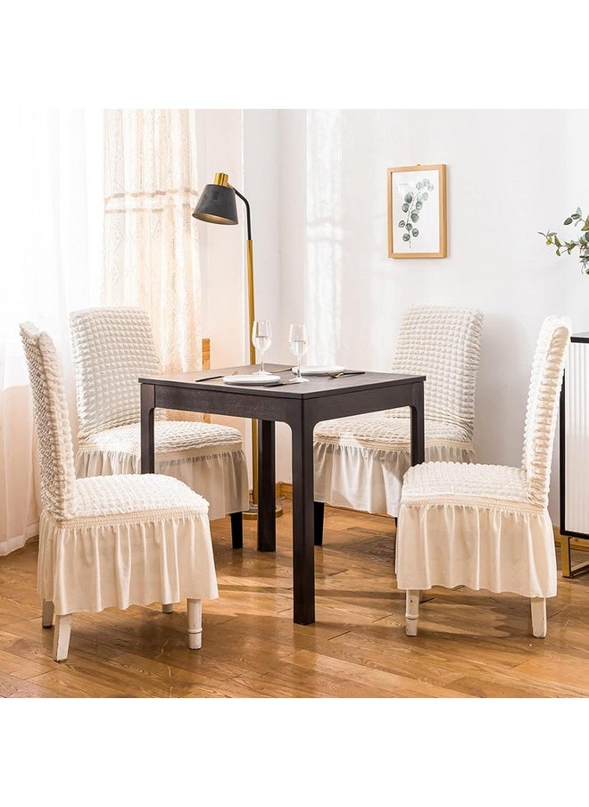 هاوس أوف كويرك غطاء كرسي طعام قصير قابل للتمدد وقابل للإزالة والغسل من House of Quirk بتصميم تركي مزخرف بفقاعات، وغطاء واقٍ للمقعد (لون بيج، عبوة من قطعة واحدة)  - Image 4
