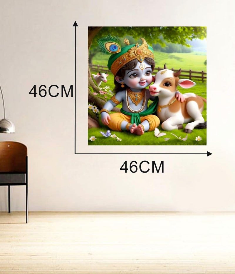 Decals Creation Vinyl Bal Krishna And Little Cow Wall Poster For Living Room, Kids Pooja Room (Size - 46Cm X46Cmself-Adhesive, Smooth Surface, 46 Cms) - Image 4
