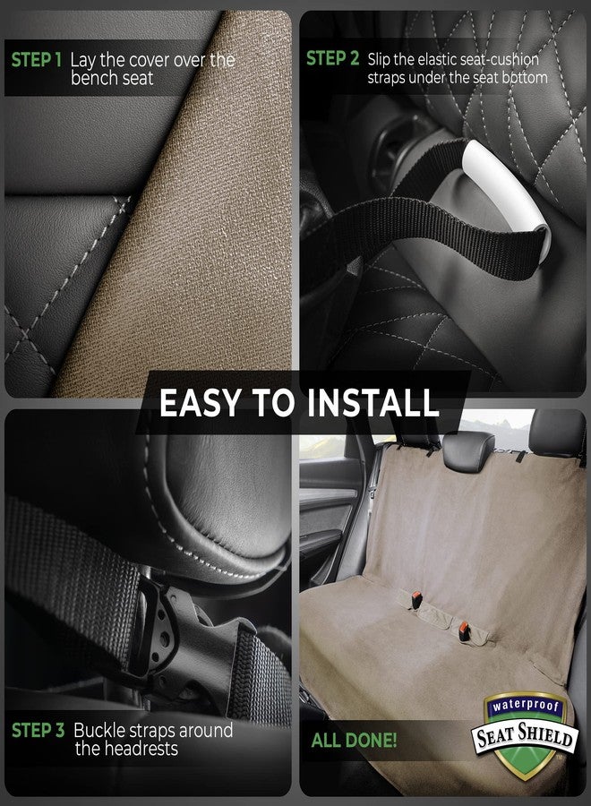 Waterproof SeatShield Washable Backseat Cover- Universal Heavy Duty Non-Slip Back Seat Protector for Kids, Dogs, Pet from Sweat, Food, Dirt etc. - Tan Car Seat Cover for Auto, Truck, Van, SUV - Image 5