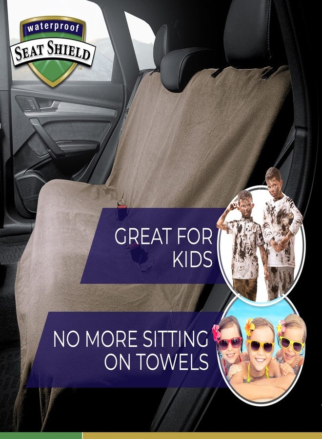 Waterproof SeatShield Washable Backseat Cover- Universal Heavy Duty Non-Slip Back Seat Protector for Kids, Dogs, Pet from Sweat, Food, Dirt etc. - Tan Car Seat Cover for Auto, Truck, Van, SUV - Image 4