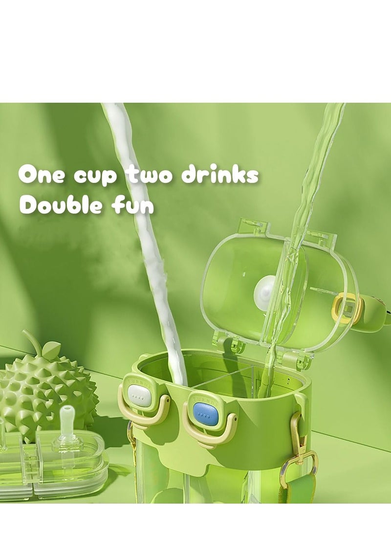 SYOSI - Kids Water Bottle with Straw, Cute Aesthetic Large Capacity Two-Layer Cup,  Two Drink Kids Water Bottle, Leak-Proof BPA-Free Cups for Toddlers Children, for School, Sports, Daycare, Camp - Image 1