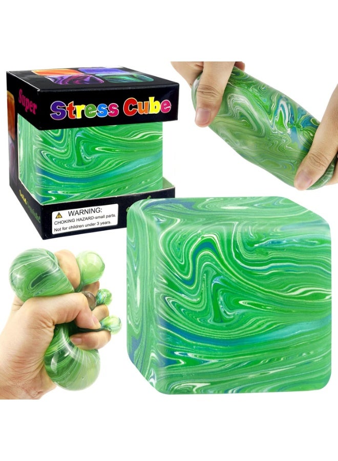 Joyzeno Fidget Toys Squishy Stress Cube, Stress Balls for Kids Adults Squishies Stress Relief, Blend Colored Ice Squishy Cube Sugar Balls, High Density Squeeze Balls for Students Calming (Green) - Image 1