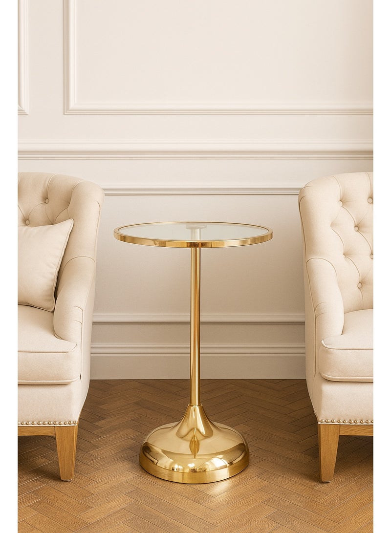 Living Glass serving table with golden steel base 35X50 cm - Image 1