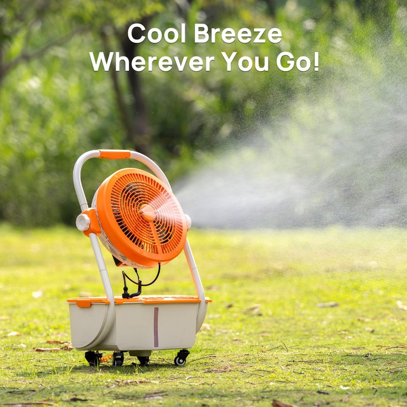 TURBRO Cordless Misting Fan with 11L Tank, High Pressure Spray Nozzles, 15ft Mist Range, Up to 50 Hours Run Time with Rechargeable Battery, 360Â° Swivel Wheels, Ideal for Patio, Pool and Outdoor Use - Image 3