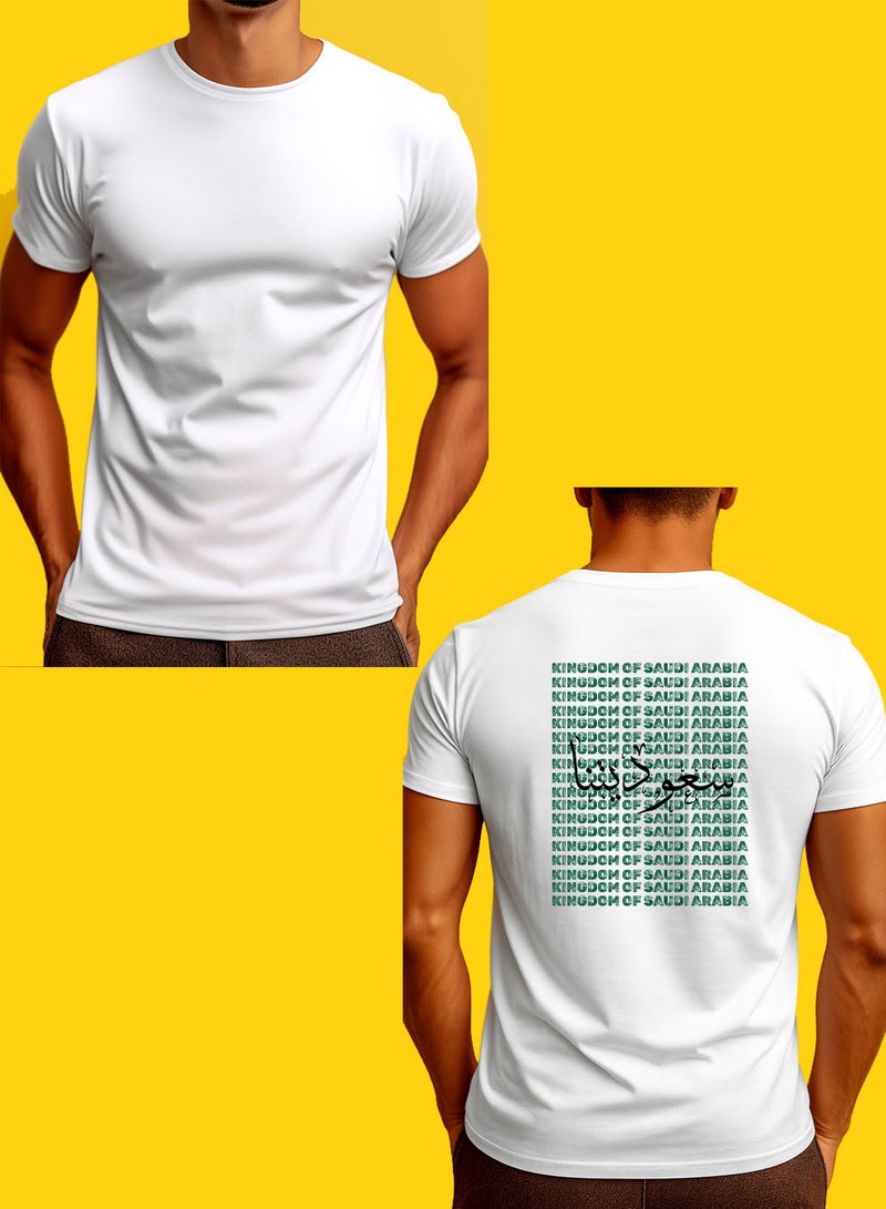 لوحة تيشيرت قطن لمناسبة اليوم الوطني السعودي أو للفخر بالانتماء للوطن في كل الأوقات للرجال والنساء بتصميم مبطوع من الخلف - Image 2