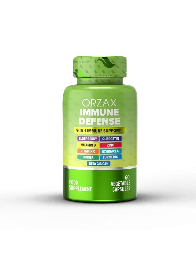 ORZAX ORZAX 9 in 1 Immune Defense Booster Herbal Supplement, Specialized High Strength Formula - Vitamin C & D, Zinc, Quercetin, Turmeric & Ginger, Echinacea - Non-GMO - 60 Veggie Capsules - 30 Day Supply  - Image 1