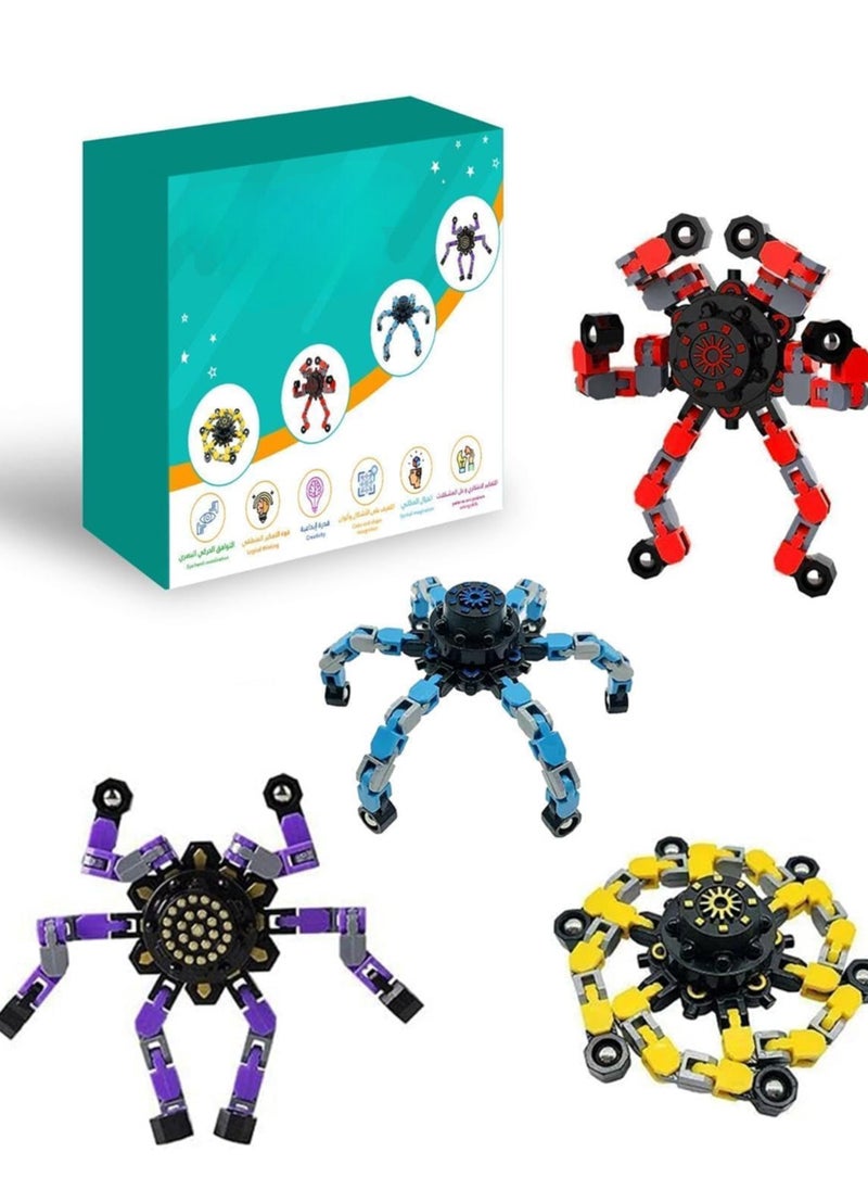 4 PCS Transformable Fidget Spinner Toy, Funny DIY Spin Top Hand Finger Spinner, Creative Sensory Fingertip Mechanical Gyro for Kids and Adults