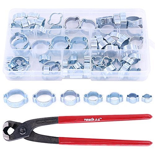 Glarks 70Pcs Zinc Plated Double Ear Hose Fuel Clamp with Standard Jaw Pincers Kit - Image 1