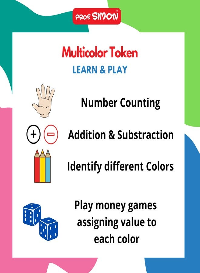 PROF. SIMON Color Tokens For Counting, Colour Identification, Maths And Stem Learning With Instruction Leaflet And Carry Pouch - 280 Tokens, Kids - Image 4