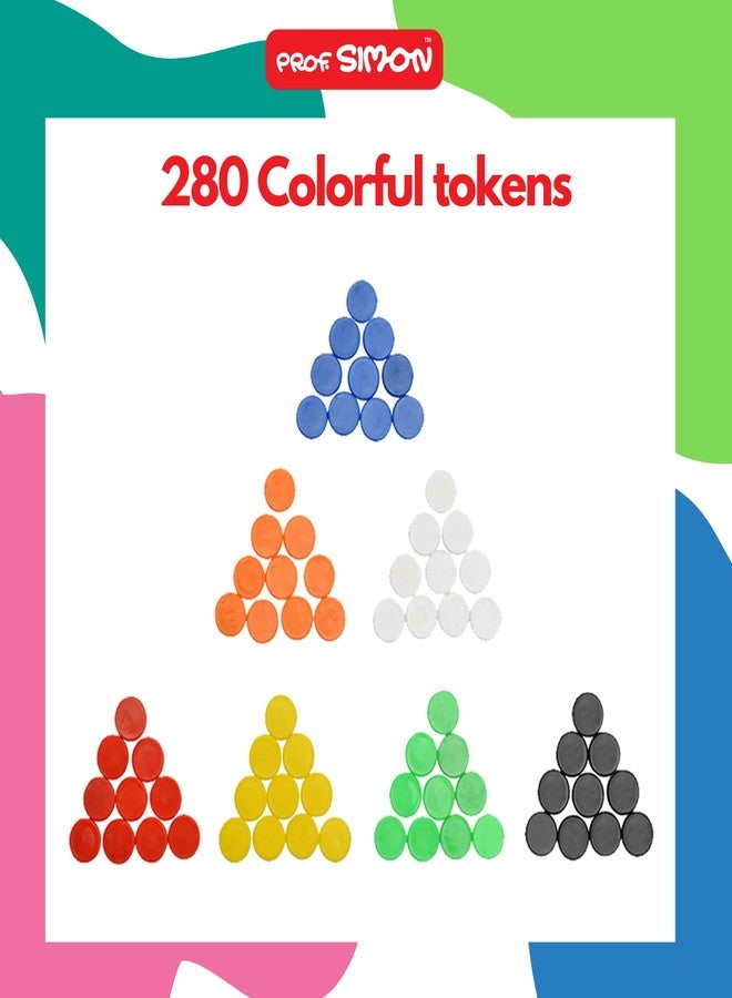 PROF. SIMON Color Tokens For Counting, Colour Identification, Maths And Stem Learning With Instruction Leaflet And Carry Pouch - 280 Tokens, Kids - Image 2