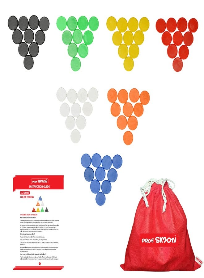 PROF. SIMON Color Tokens For Counting, Colour Identification, Maths And Stem Learning With Instruction Leaflet And Carry Pouch - 280 Tokens, Kids - Image 1