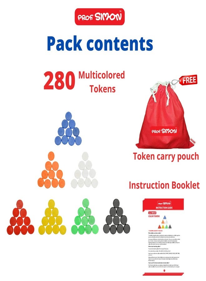 PROF. SIMON Color Tokens For Counting, Colour Identification, Maths And Stem Learning With Instruction Leaflet And Carry Pouch - 280 Tokens, Kids - Image 3