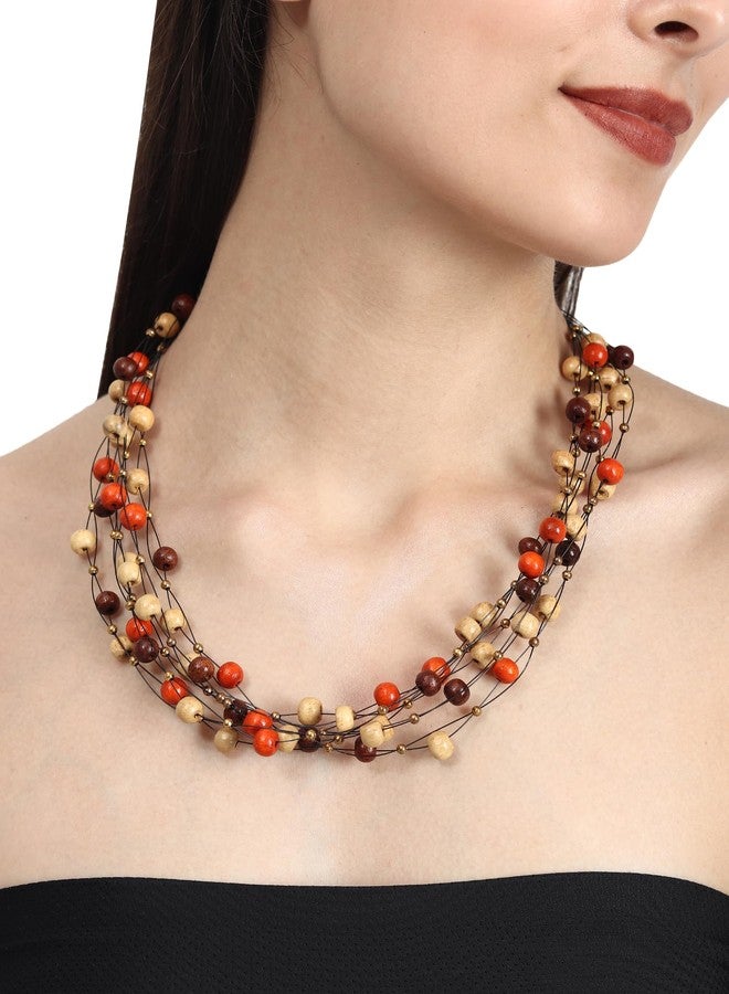 دي سي أيه قلادة من الزجاج والنحاس للنساء من DCA (بني وبرتقالي) - Image 4