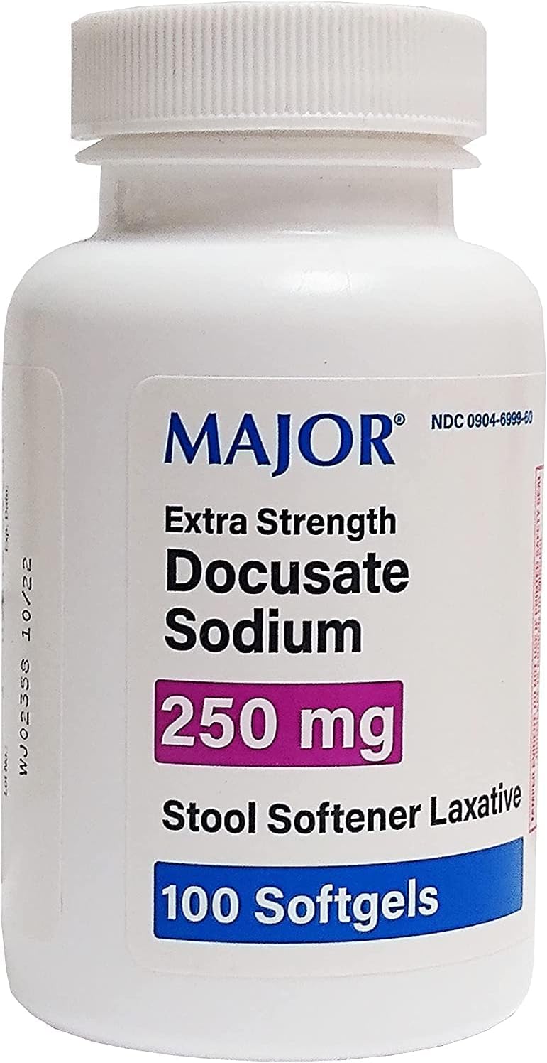 Major Pharmaceuticals Major Docusate Sodium 250 mg - Extra Strength Stool Softener Laxative Softgels for Constipation Relief - Gentle Stool Softeners for Women, Men, and Kids Ages 12+ - 100 Softgels (3 Pack)