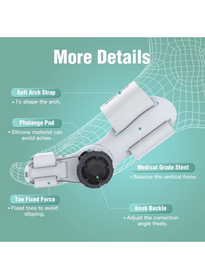 مصحح بونيون طبي لإبهام القدم للرجال والنساء – مقوم إصبع القدم الكبير لعلاج انحراف إبهام القدم وأصابع القدم المعوجة – دعامة تقويم بإعداد زاوية قابل للتعديل مع وسادة سيليكون داخلية – طقم قطعتين لتخفيف الألم والراحة اليومية - Image 2