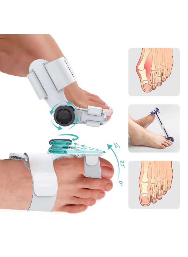 مصحح بونيون طبي لإبهام القدم للرجال والنساء – مقوم إصبع القدم الكبير لعلاج انحراف إبهام القدم وأصابع القدم المعوجة – دعامة تقويم بإعداد زاوية قابل للتعديل مع وسادة سيليكون داخلية – طقم قطعتين لتخفيف الألم والراحة اليومية - Image 1